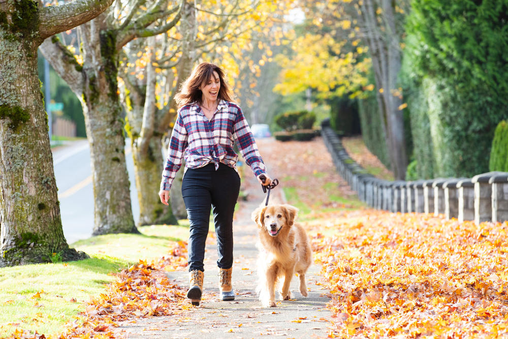 Woman walking dog